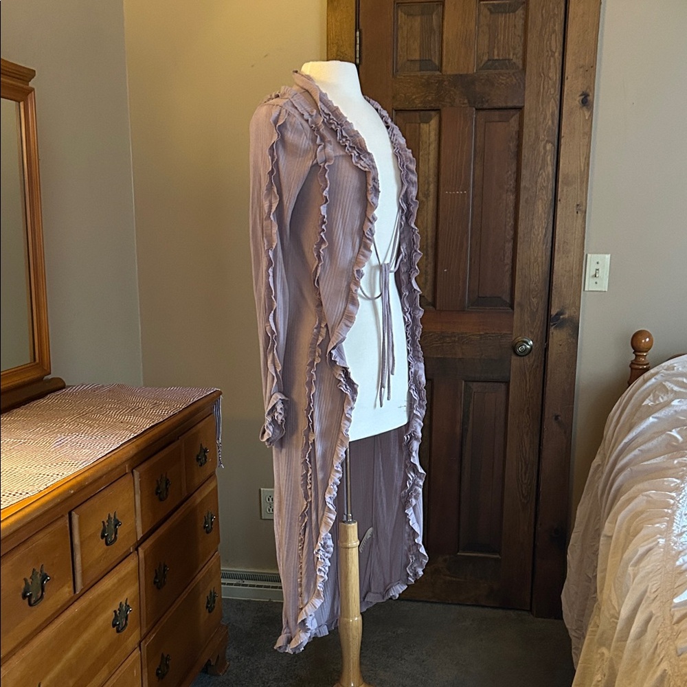 Free people Elegant Ruffled Long cotton cardigan in Lavender